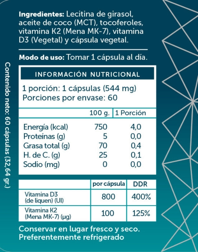 Vitamina D3+K2 60 cápsulas