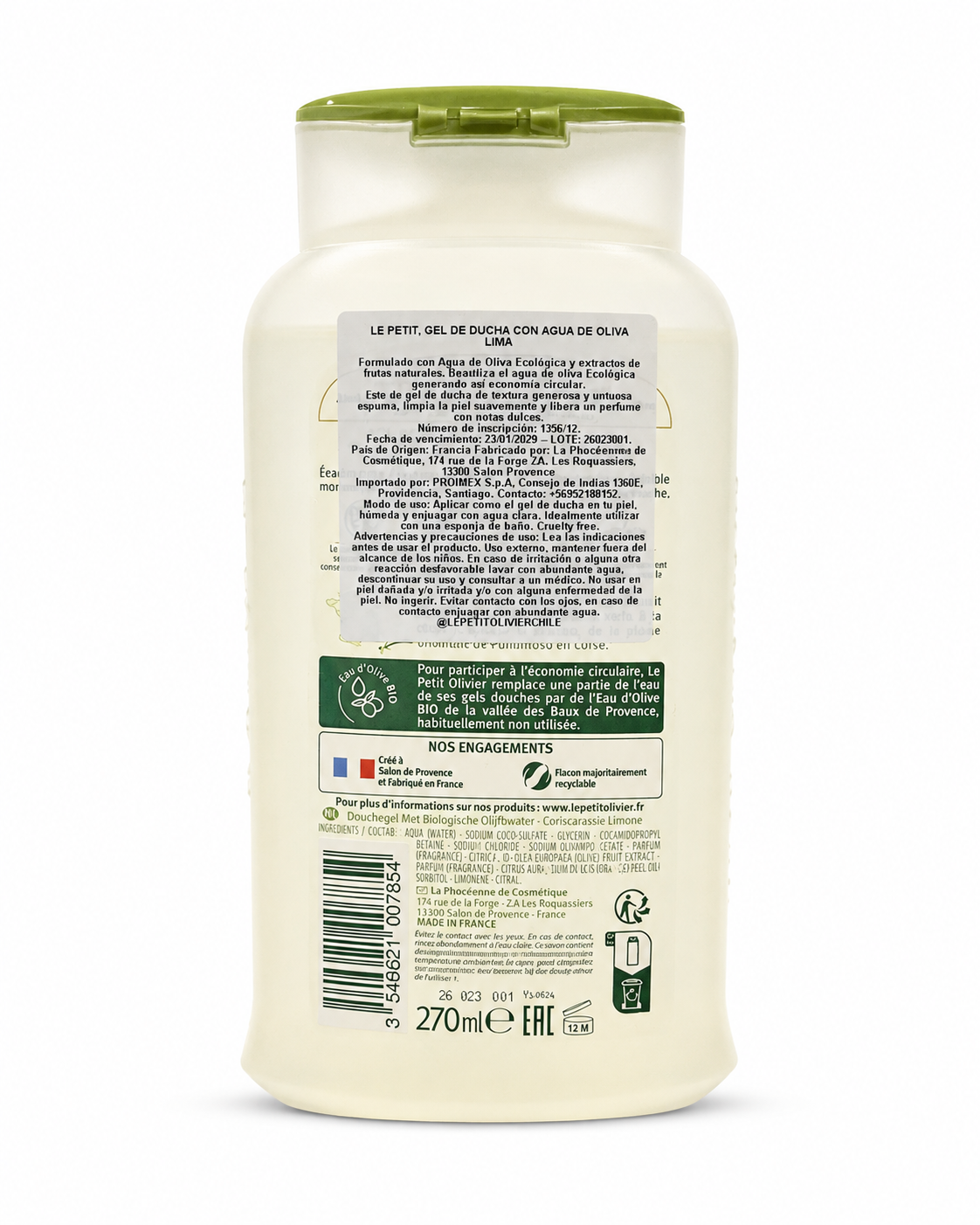 Gel de Ducha Lima con Agua de Oliva Orgánica 270 ml