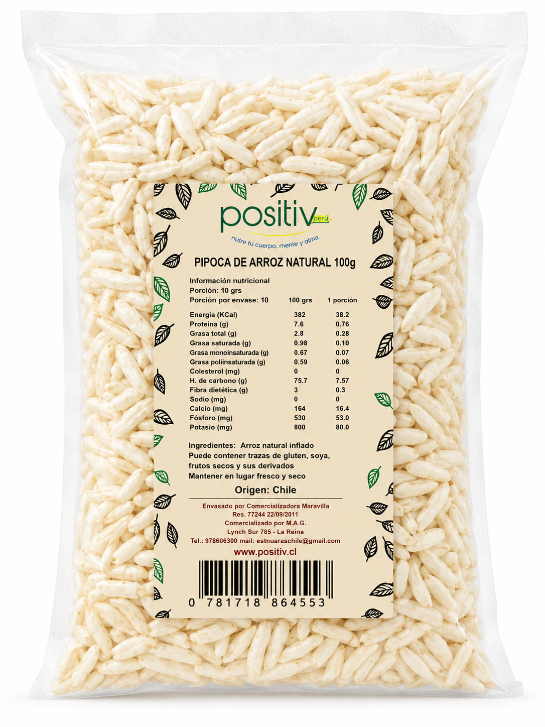 Pipoca De Arroz Natural 100 Grs
