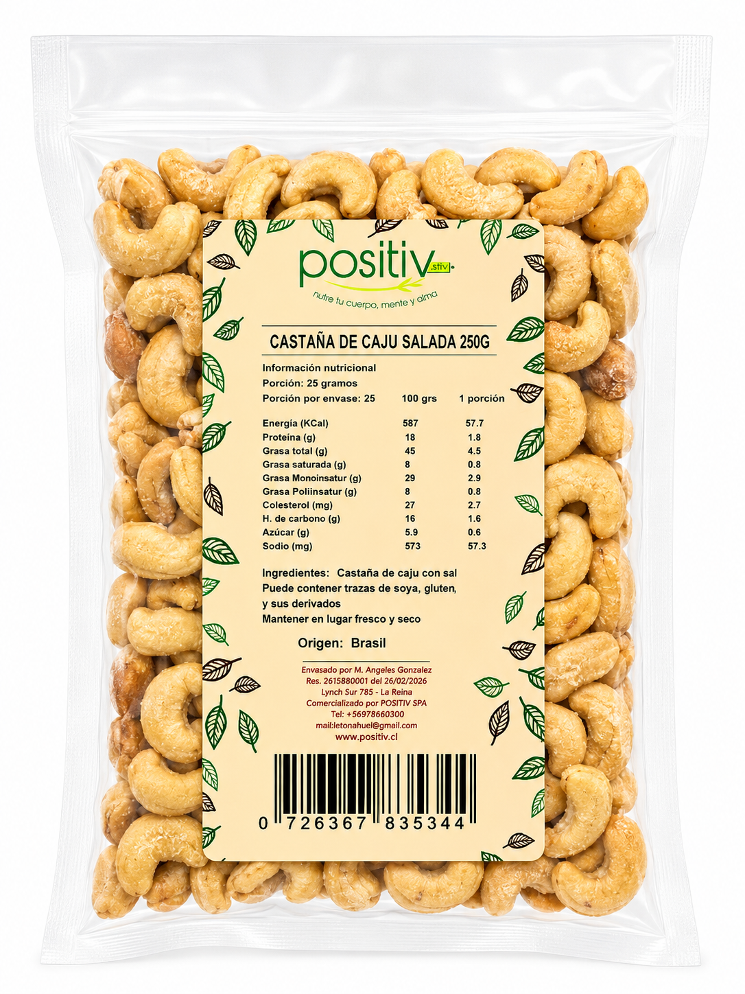 Castañas Cajú Con Sal 250 grs