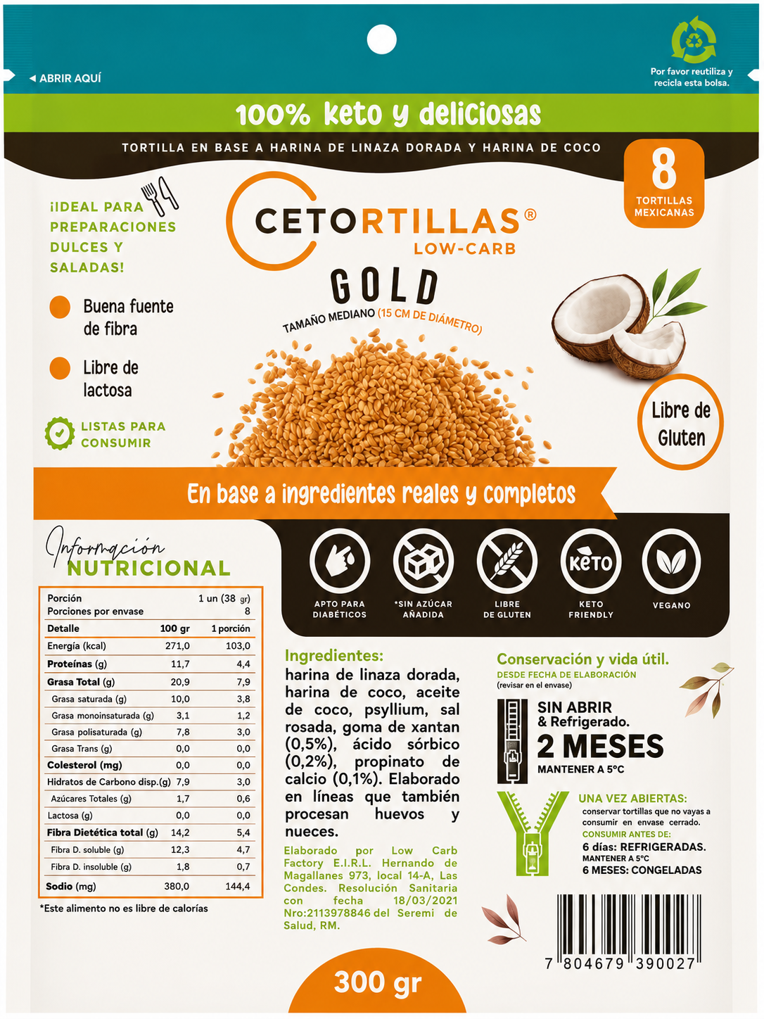 Tortilla Linaza Dorada Gold 8 Unidades