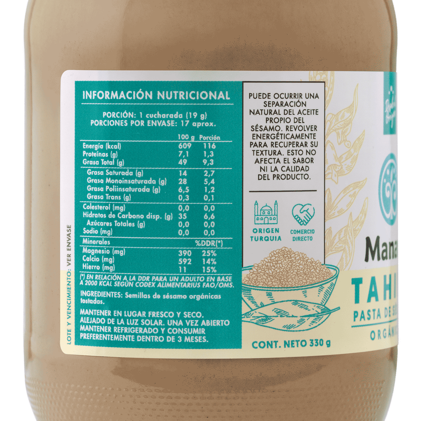 Tahini Orgánico 330 grs - Manare