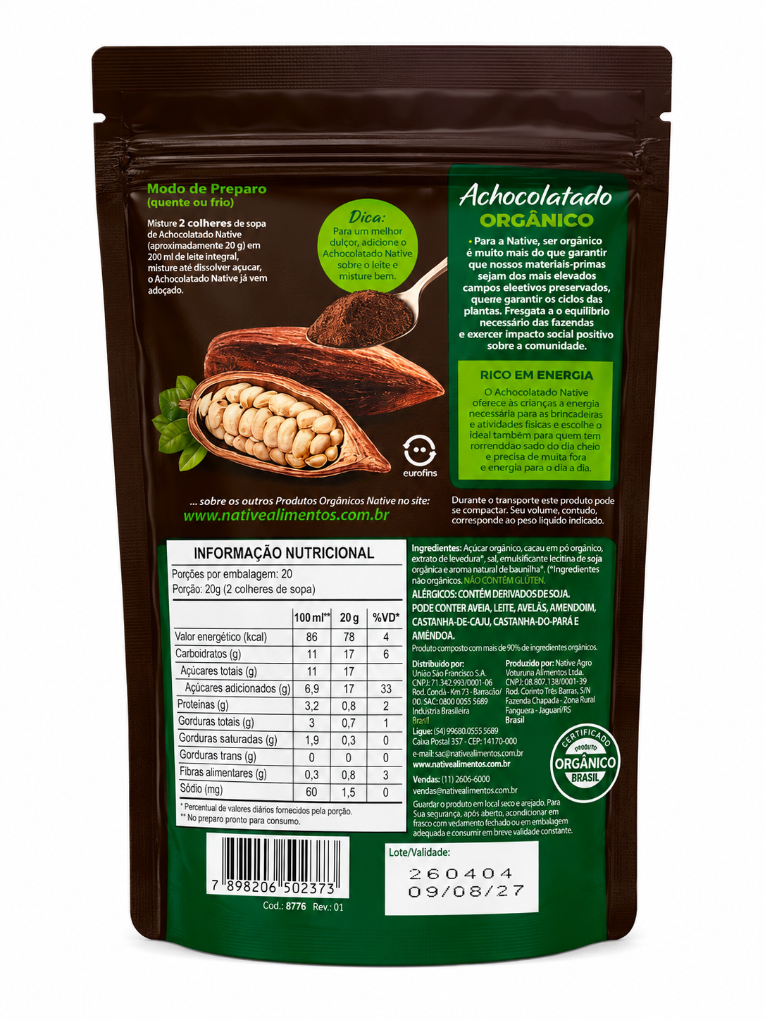 Achocolatado Orgánico 400 grs