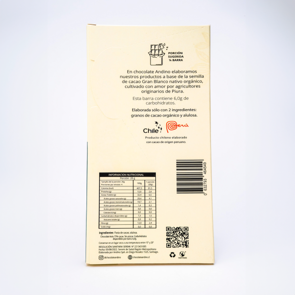 Barra Chocolate Keto 75% Cacao