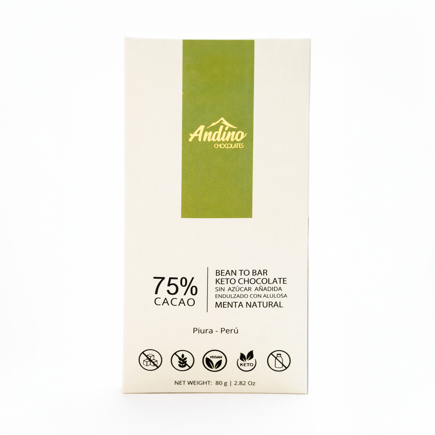Barra Chocolate Menta Keto 75% Cacao - Chocolate Andino