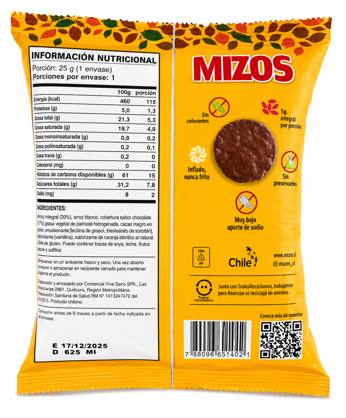 Galleta Arroz Chocolate Naranja 25 grs