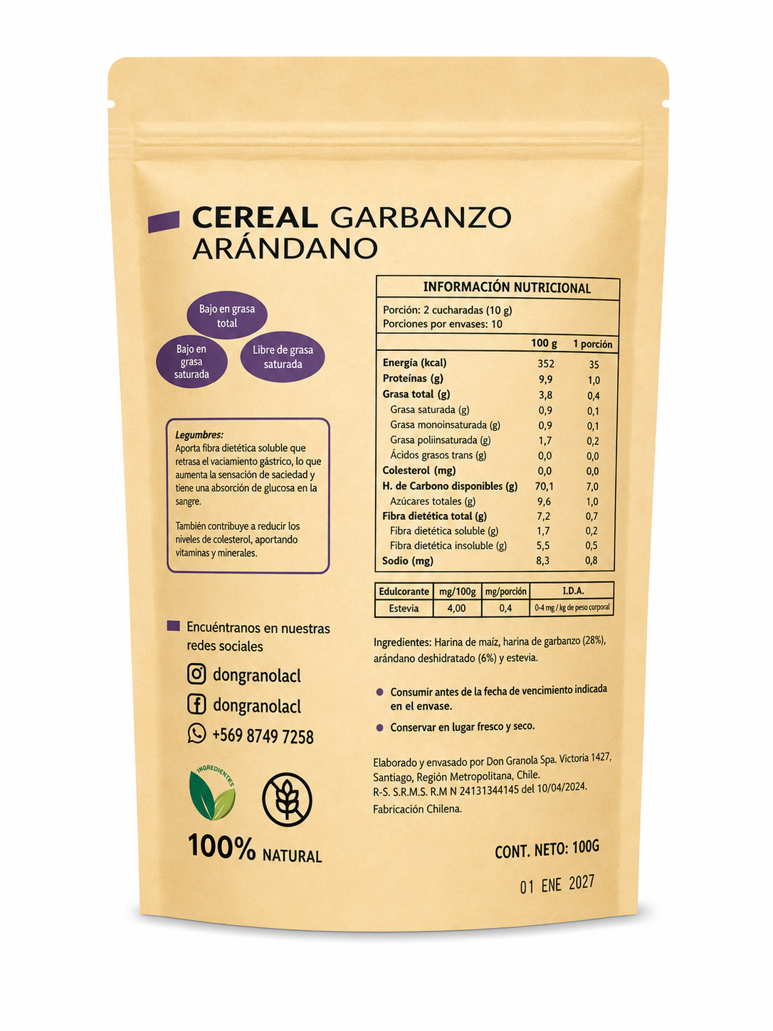 Cereal de Garbanzo y Arándano 100 grs