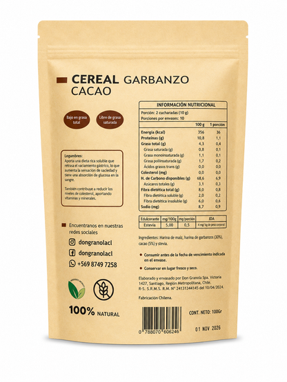 Cereal de Garbanzo y Cacao 100 grs