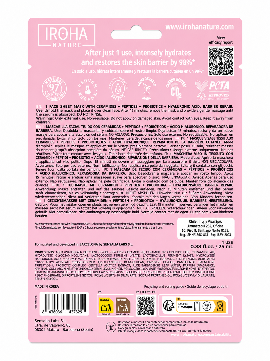 Mascarilla Facial Reparadora Piel Sensible